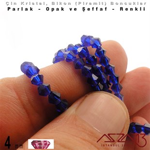 4x4 mm - Kristal - Şeffaf Sapphire - Bikon (Piramit) Boncuk / 115 Adet