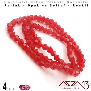 4x4 mm - Kristal - Şeffaf Siam - Bikon (Piramit) Boncuk / 115 Adet
