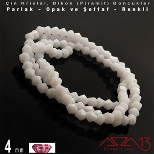 4x4 mm - Kristal - Opak Beyaz - Bikon (Piramit) Boncuk / 115 Adet