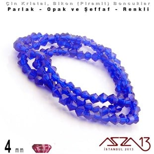 4x4 mm - Kristal - Şeffaf Sapphire - Bikon (Piramit) Boncuk / 115 Adet