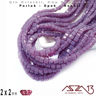 2x2 mm - Kristal - Opak Ametis (Amethyst) - Küp Boncuk / 195 Adet