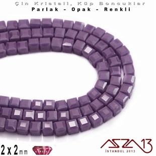2x2 mm - Kristal - Opak Ametis (Amethyst) - Küp Boncuk / 195 Adet