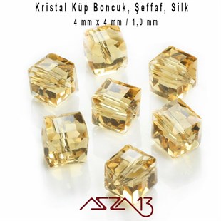 4x4 mm - Kristal - Şeffaf İpek - Küp Boncuk / 95 Adet