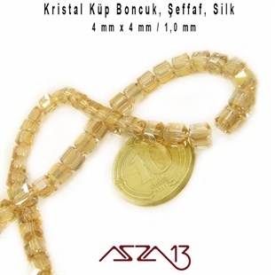 4x4 mm - Kristal - Şeffaf İpek - Küp Boncuk / 95 Adet