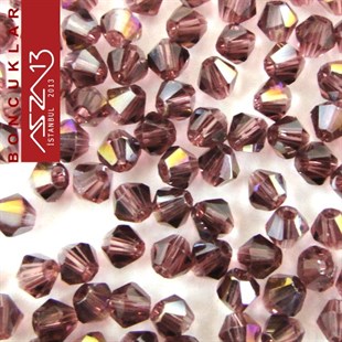 4x4 mm - Kristal - Efektli Ametis - Bikon (Piramit) Boncuk / 115 Adet