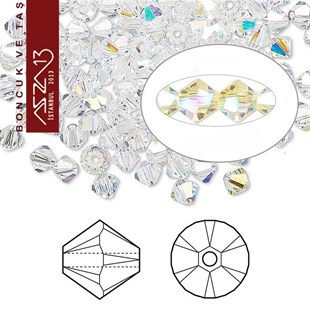 4x4 mm - Kristal - Efektli Şeffaf Beyaz - Bikon (Piramit) Boncuk / 115 Adet