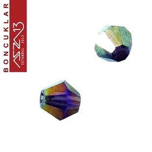 4x4 mm - Kristal - Efektli Gece Mavisi - Bikon (Piramit) Boncuk / 115 Adet