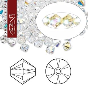 5x5 mm - Kristal - Efektli Şeffaf Beyaz - Bikon (Piramit) Boncuk / 60 Adet