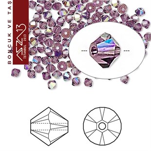4x4 mm - Kristal - Efektli Ametis - Bikon (Piramit) Boncuk / 115 Adet