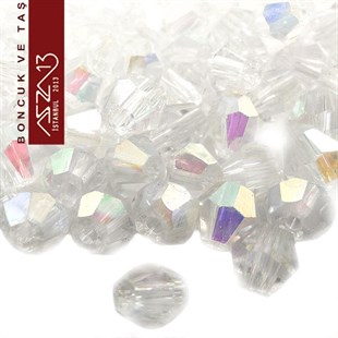 5x5 mm - Kristal - Efektli Şeffaf Beyaz - Bikon (Piramit) Boncuk / 60 Adet