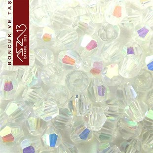5x5 mm - Kristal - Efektli Şeffaf Beyaz - Bikon (Piramit) Boncuk / 60 Adet