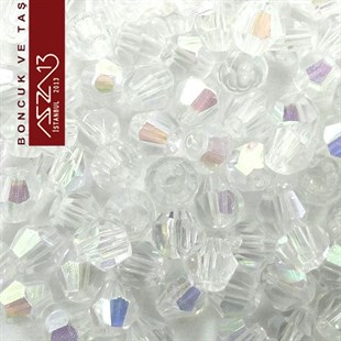 4x4 mm - Kristal - Efektli Şeffaf Beyaz - Bikon (Piramit) Boncuk / 115 Adet