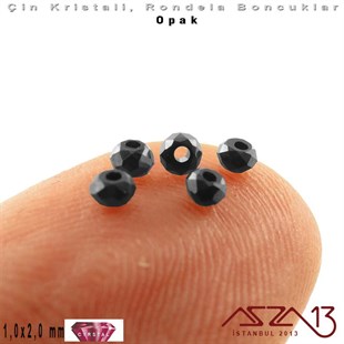 Opak - 1x2 mm - Siyah - Kristal Rondela Boncuk / 210 Adet