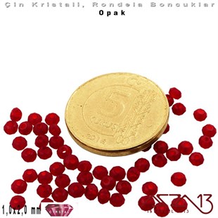 Opak - 1x2 mm - Koyu Kırmızı - Kristal Rondela Boncuk / 210 Adet
