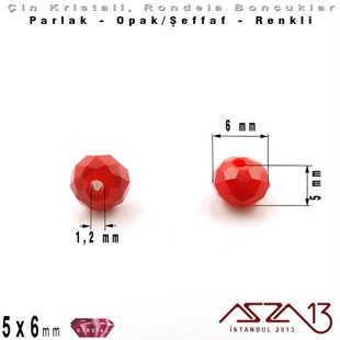5x6 mm - Kristal - Opak Koyu Kırmızı - Rondela Boncuk / 100 Adet