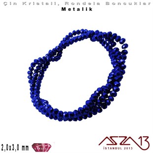 Metalik - 2x3 mm - Saks Mavi - Kristal Rondela Boncuk / 200 Adet