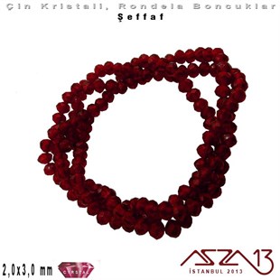 Şeffaf - 2x3 mm - Bordo - Kristal Rondela Boncuk / 200 Adet