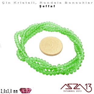 Şeffaf - 2x3 mm - Çimen Yeşil - Kristal Rondela Boncuk / 200 Adet