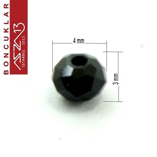 3x4 mm - Kristal - Jet (Siyah) - Rondela Boncuk / 145 Adet