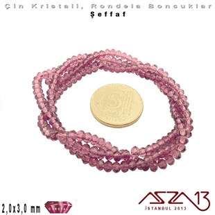 Şeffaf - 2x3 mm - Amethyst - Kristal Rondela Boncuk / 200 Adet