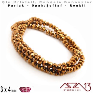 3x4 mm - Kristal - Efektli Metalik Bronz - Rondela Boncuk / 145 Adet