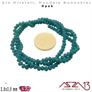 Opak - 2x3 mm - Turkuaz Mavi - Kristal Rondela Boncuk / 200 Adet