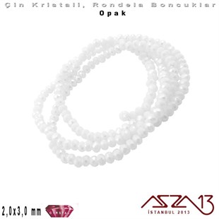 Opak - 2x3 mm - Süt Beyaz - Kristal Rondela Boncuk / 200 Adet
