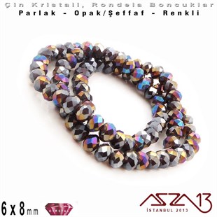 6x8 mm - Kristal Metalik Mavi Mor - Rondela Boncuk / 70 Adet