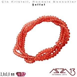 Şeffaf - 2x3 mm - Açık Siam - Kristal Rondela Boncuk / 200 Adet