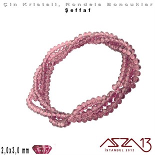 Şeffaf - 2x3 mm - Amethyst - Kristal Rondela Boncuk / 200 Adet