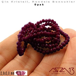 Opak - 2x3 mm - Bordo - Kristal Rondela Boncuk / 200 Adet