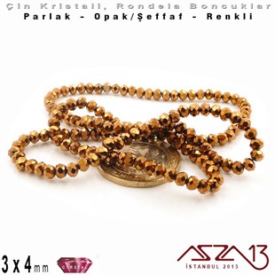 3x4 mm - Kristal - Efektli Metalik Bronz - Rondela Boncuk / 145 Adet
