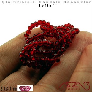 Şeffaf - 2x3 mm - Bordo - Kristal Rondela Boncuk / 200 Adet