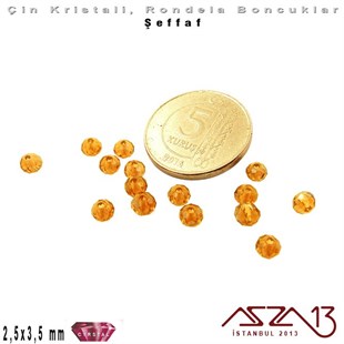 Şeffaf - 2,5x3,5 mm - Sarı - Kristal Rondela Boncuk / 150 Adet