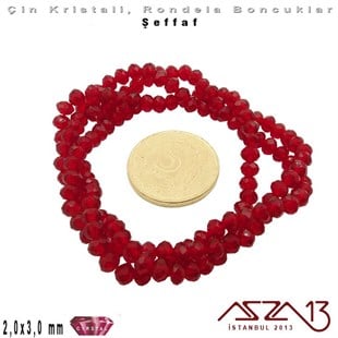 Şeffaf - 2x3 mm - Koyu Siam - Kristal Rondela Boncuk / 200 Adet