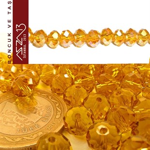 6x8 mm - Kristal - Efektli Amber - Rondela Boncuk / 70 Adet