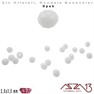Opak - 2,5x3,5 mm - Buz Beyaz - Kristal Rondela Boncuk / 150 Adet