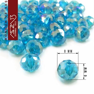 6x8 mm - Kristal - Efektli Mavi - Rondela Boncuk / 70 Adet