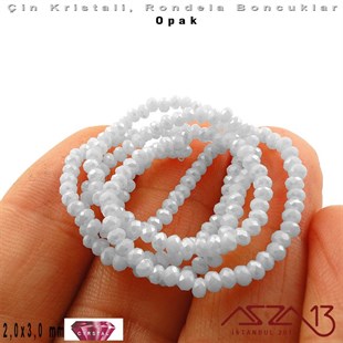 Opak - 2x3 mm - Sedefli Beyaz - Kristal Rondela Boncuk / 200 Adet