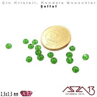 Şeffaf - 2,5x3,5 mm - Çimen Yeşil - Kristal Rondela Boncuk / 150 Adet