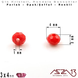 3x4 mm - Kristal - Opak Bayrak Kırmızı - Rondela Boncuk / 145 Adet