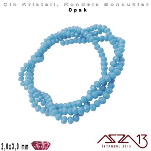 Opak - 2x3 mm - Mavi - Kristal Rondela Boncuk / 200 Adet
