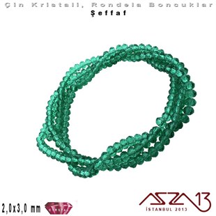 Şeffaf - 2x3 mm - Açık Emerald - Kristal Rondela Boncuk / 200 Adet