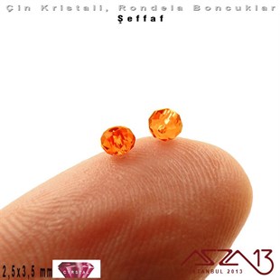 Şeffaf - 2,5x3,5 mm - Turuncu - Kristal Rondela Boncuk / 150 Adet