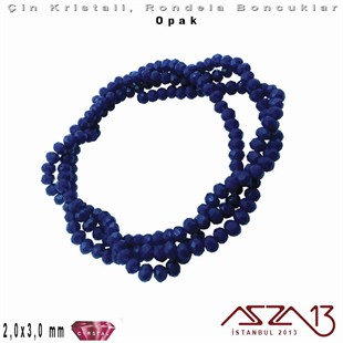 Opak - 2x3 mm - Royal Mavi - Kristal Rondela Boncuk / 200 Adet