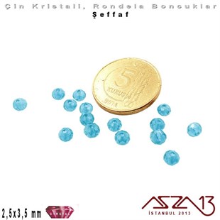 Şeffaf - 2,5x3,5 mm - Mavi - Kristal Rondela Boncuk / 150 Adet