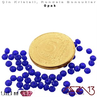 Opak - 1x2 mm - Royal Mavi - Kristal Rondela Boncuk / 210 Adet