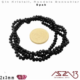 Opak - 2x3 mm - Siyah - Kristal Rondela Boncuk / 200 Adet