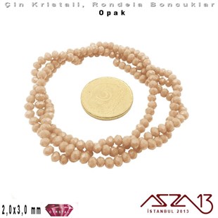 Opak - 2x3 mm - Pembe Krem - Kristal Rondela Boncuk / 200 Adet