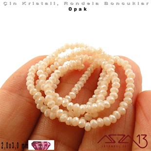 Opak - 2x3 mm - Sedefli Krem - Kristal Rondela Boncuk / 200 Adet
